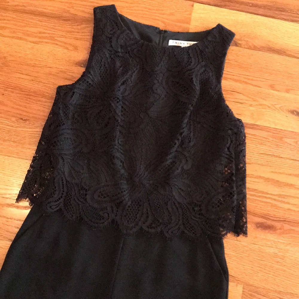GORGEOUS Trina Turk Black Jumpsuit with Lace Overlay and POCKETS EUC 0